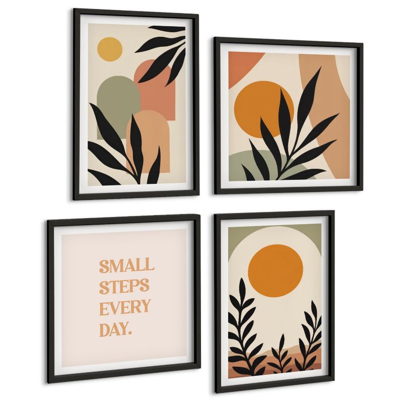 Zestaw Obrazów 4 Częściowy ArtPrintCave (2x50x50+2x40x60cm) Czarna rama Abstrakcyjne roślinne motywy 1 kpl.