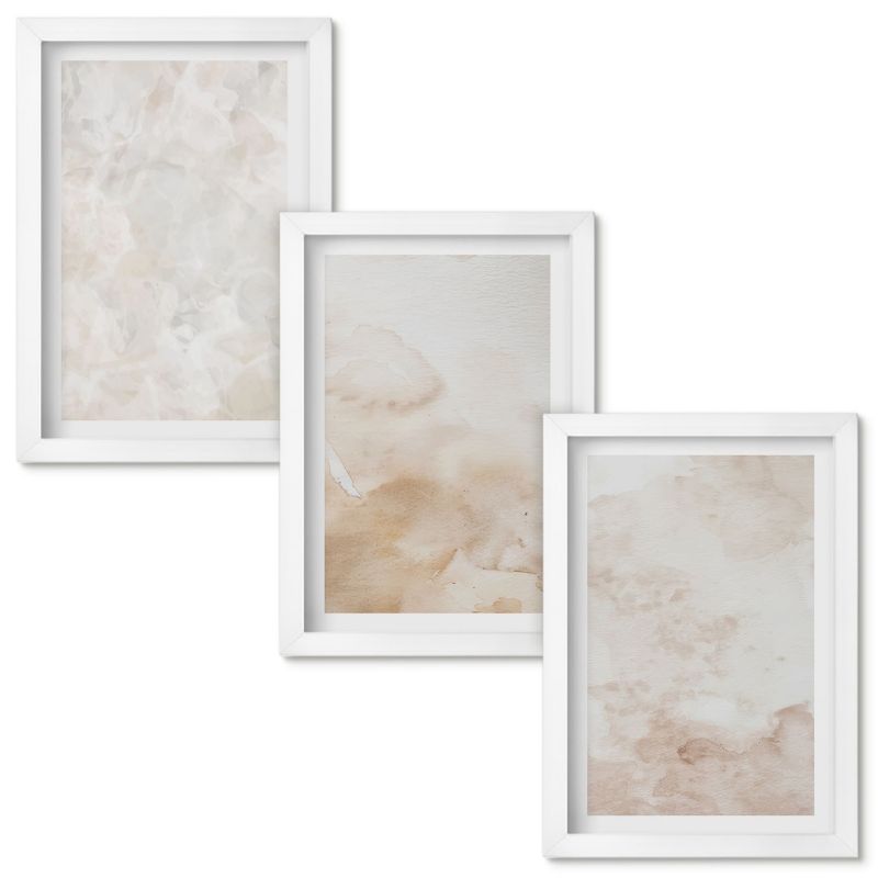 Obraz Ścienny Zestaw Wallfluent Modne pastelowe tekstury Biała rama 20x30cm 3 szt.