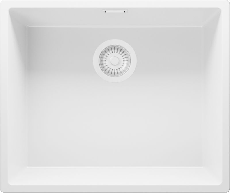 Zlewozmywak podblatowy Londyn PRIMAGRAN 56x47cm do Szafki od 60cm, Cały Biały + Syfon, S304, 1 szt.