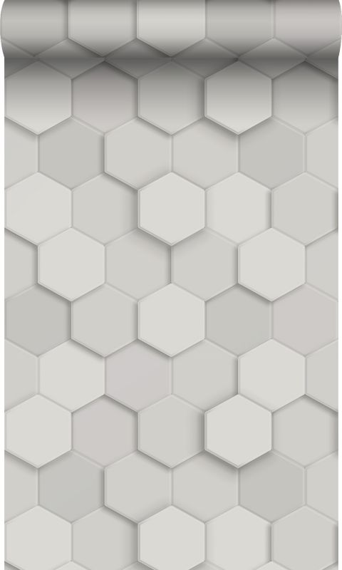 tapeta flizelinowa z ekoteksturą Origin Wallcoverings Motyw sześciokąta 3D jasnoszarym 53 cm x 10.05 m - 1 rol.