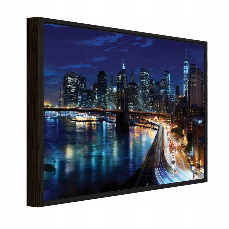 Obraz W Ramie WALLARENA Do Sypialni Salonu Na Płótnie Miasto Nocą Panorama Niebieski 100x70 cm PPR16037O1 1 szt.
