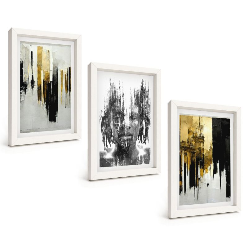 Trzyczęściowy Zestaw Obrazów ArtPrintCave 20x30 cm Biała rama Kontrastowe abstrakcje portretu 1 kpl.