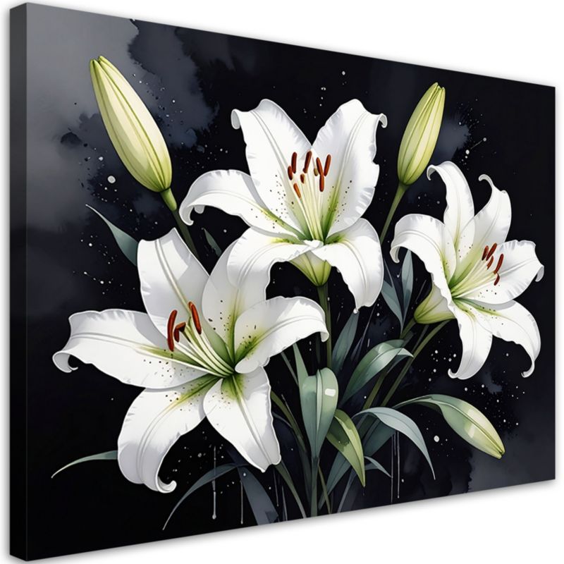 Obraz do salonu sypialni kuchni biura loftu Feeby Białe lilie kwiaty 60x40cm 1szt