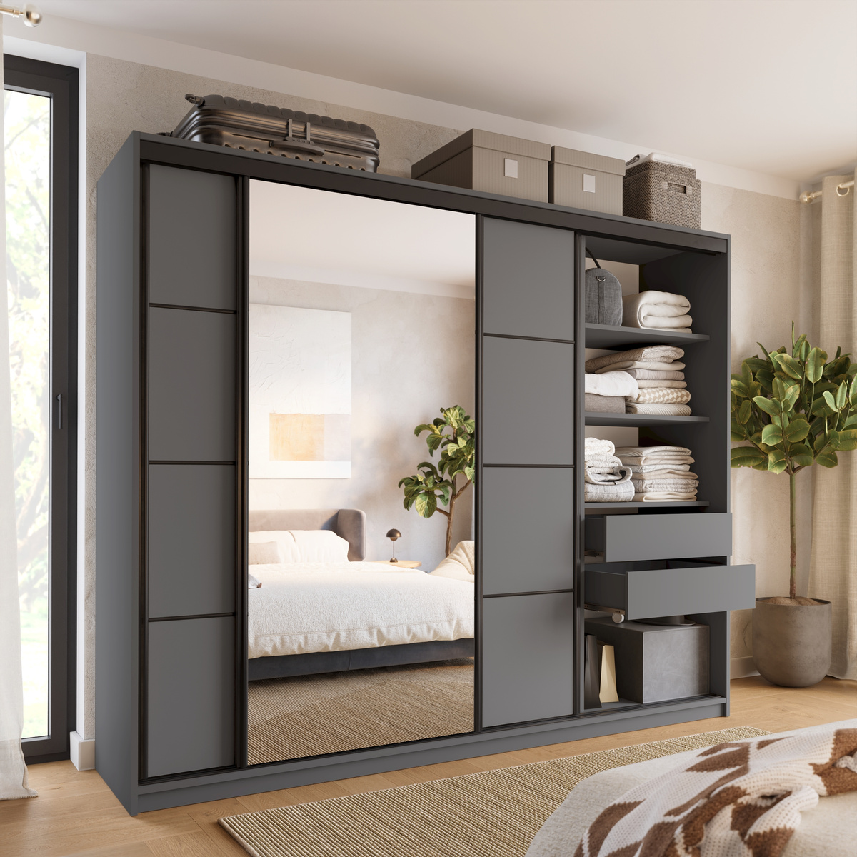 Szafa przesuwna z lustrem do sypialni 250 cm LOFT