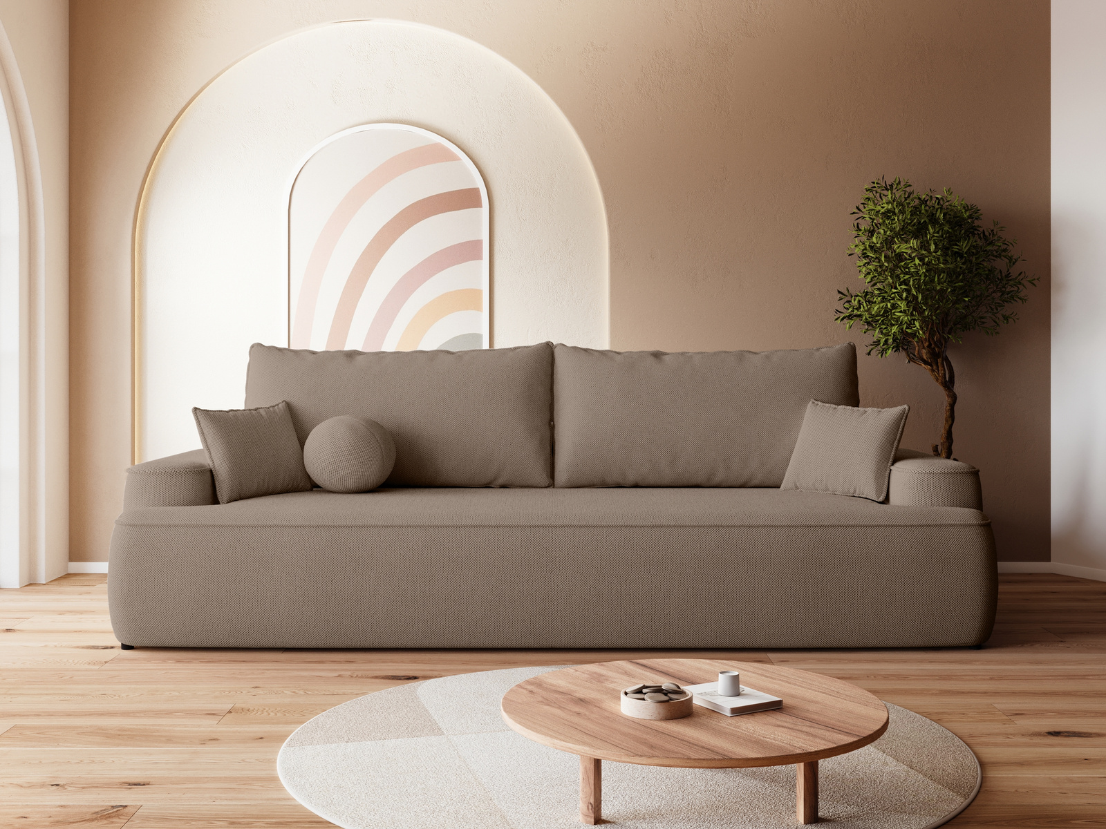 Brązowa sofa rozkładana z funkcją spania do salonu CARMELLO