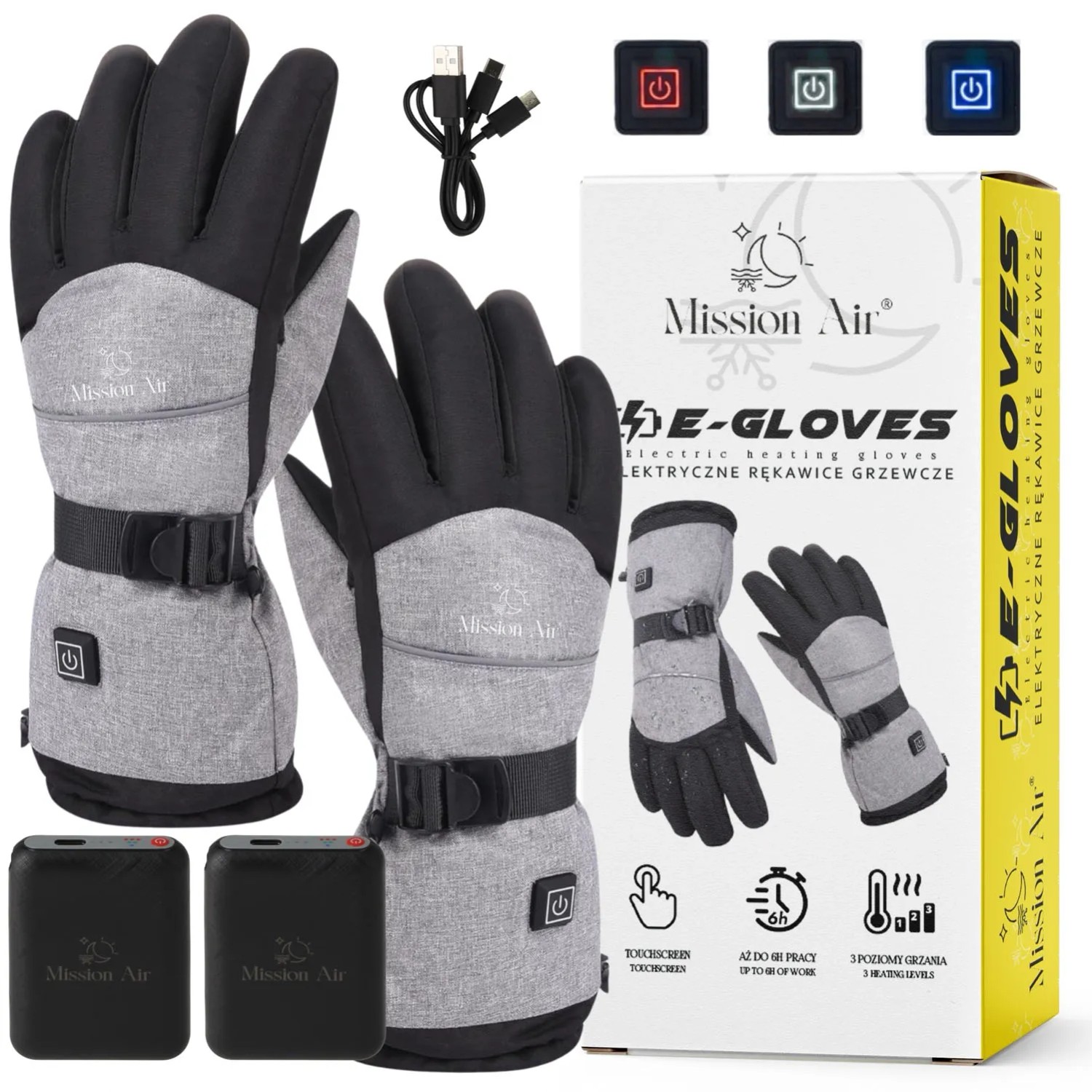 Mission Air Rękawice podgrzewane + 2 x powerbank
