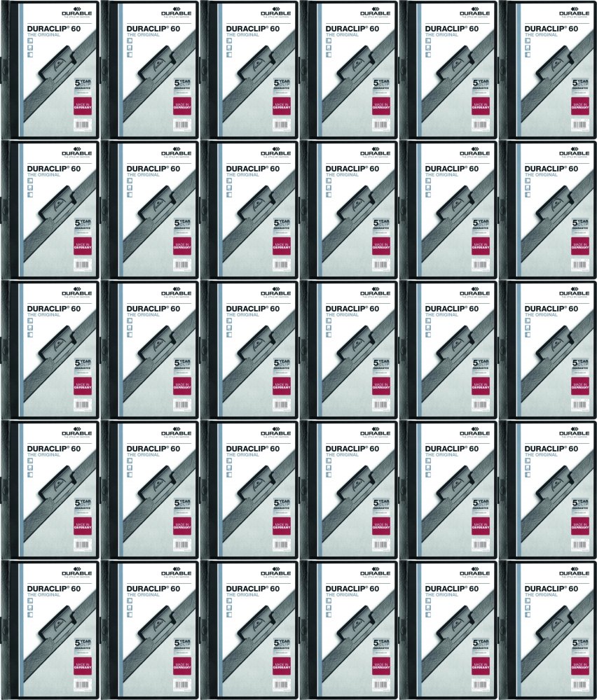 100x Skoroszyt plastikowy z klipsem Durable DuraClip, A4, do 60 kartek, czarny
