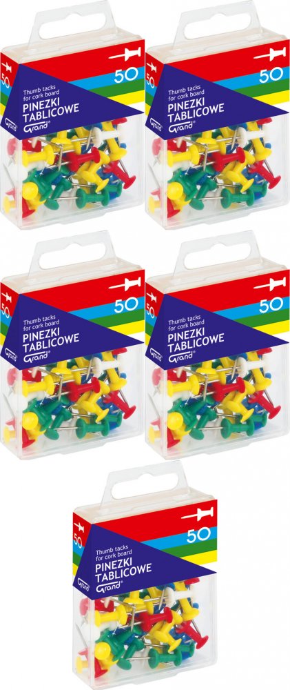 5x Pinezki beczułki Grand, w pudełku, 50 sztuk, mix kolorów