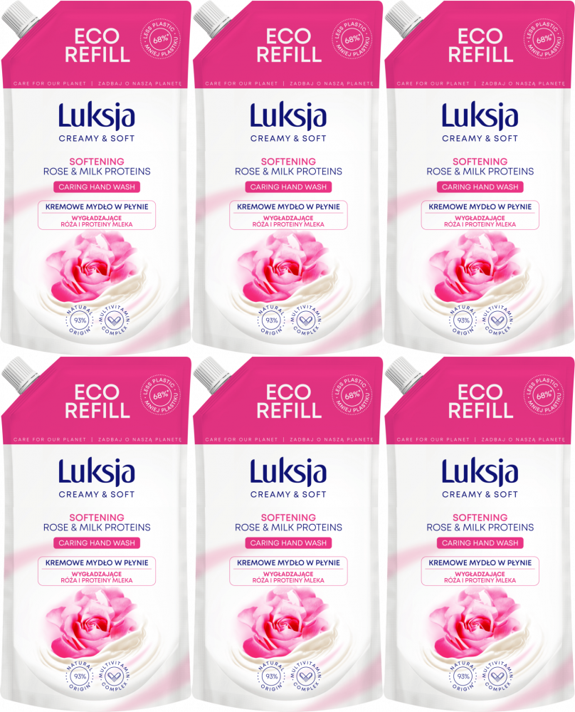 6x Mydło w płynie Luksja Creamy & Soft Rose & Milk Proteins, zapas, różany, 900ml