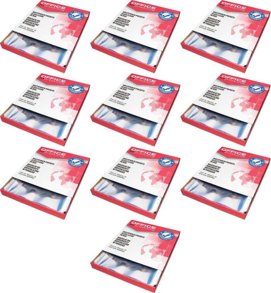 10x Koszulki krystaliczne Office Products, w kartoniku, A4, 55μm, 100 sztuk, przezroczysty