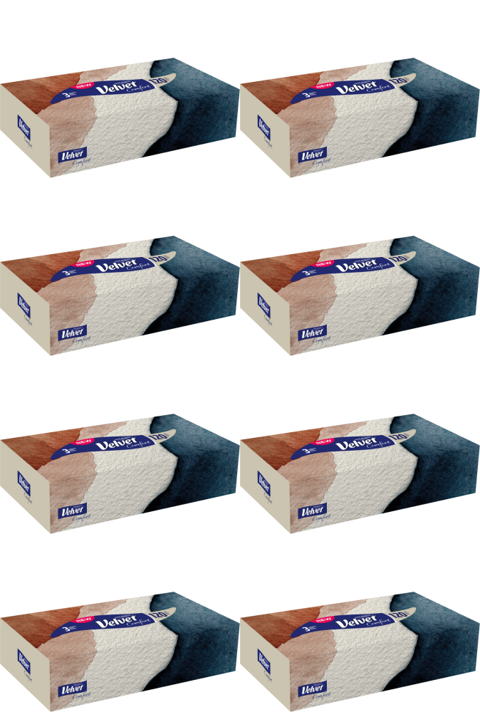 8x Chusteczki higieczne Velvet Comfort, w kartoniku, 3-warstwowe, 120 sztuk