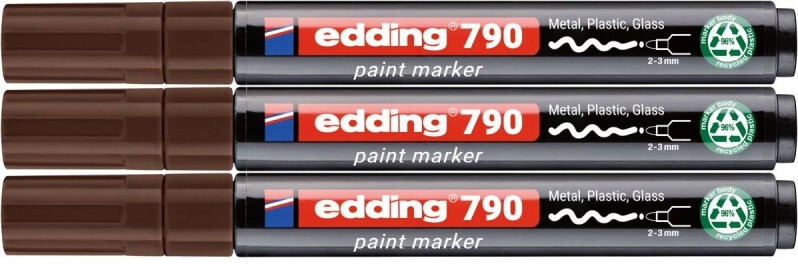 3x Marker olejowy edding e-790 PCR, okrągła, 2-3 mm, brązowy