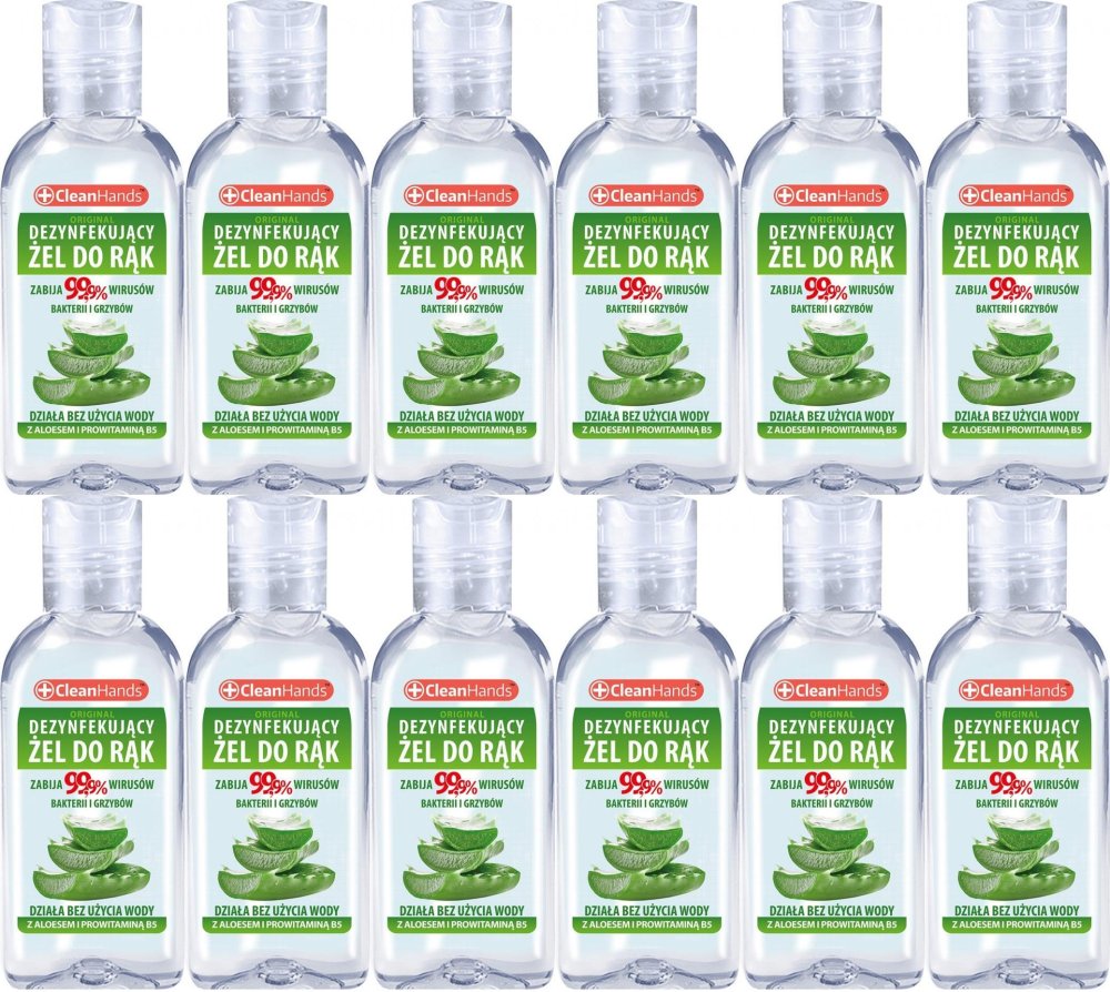 12x Antybakteryjny żel do rąk CLEAN HANDS, z aloesem i prowitaminą B5, 50 ml