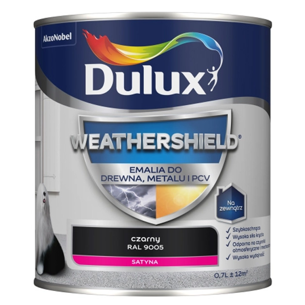 Emalia Weathershield do drewna, PCV i metalu Czarny RAL 9005 0,7L Dulux