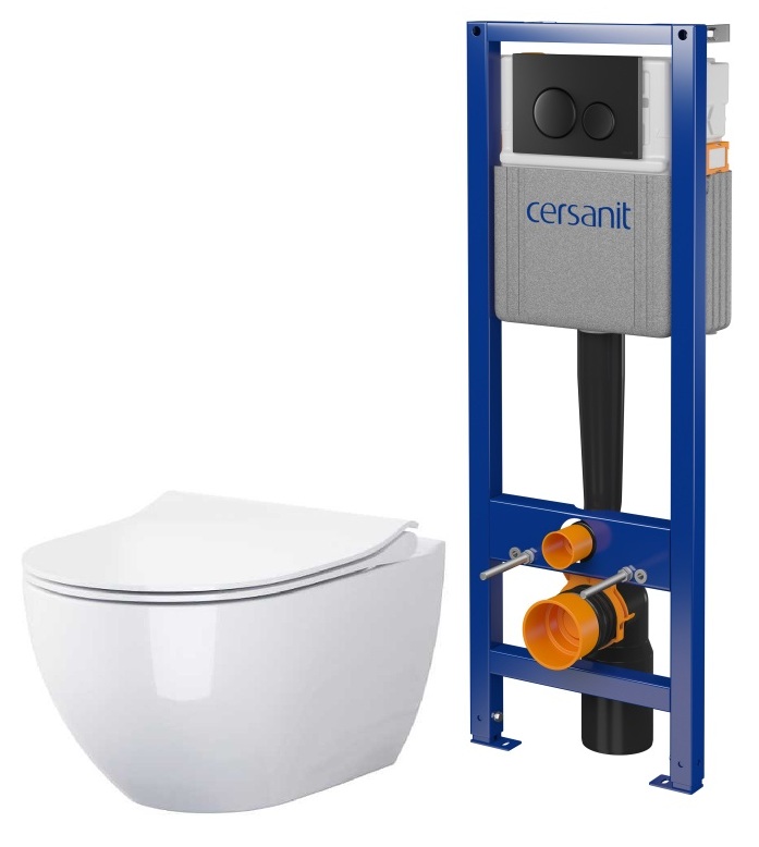 Cersanit Zen zestaw miska WC z deską wolnoopadającą, stelaż z przyciskiem biały / czarny mat (S701779, S701428) - Wysyłka w 24h