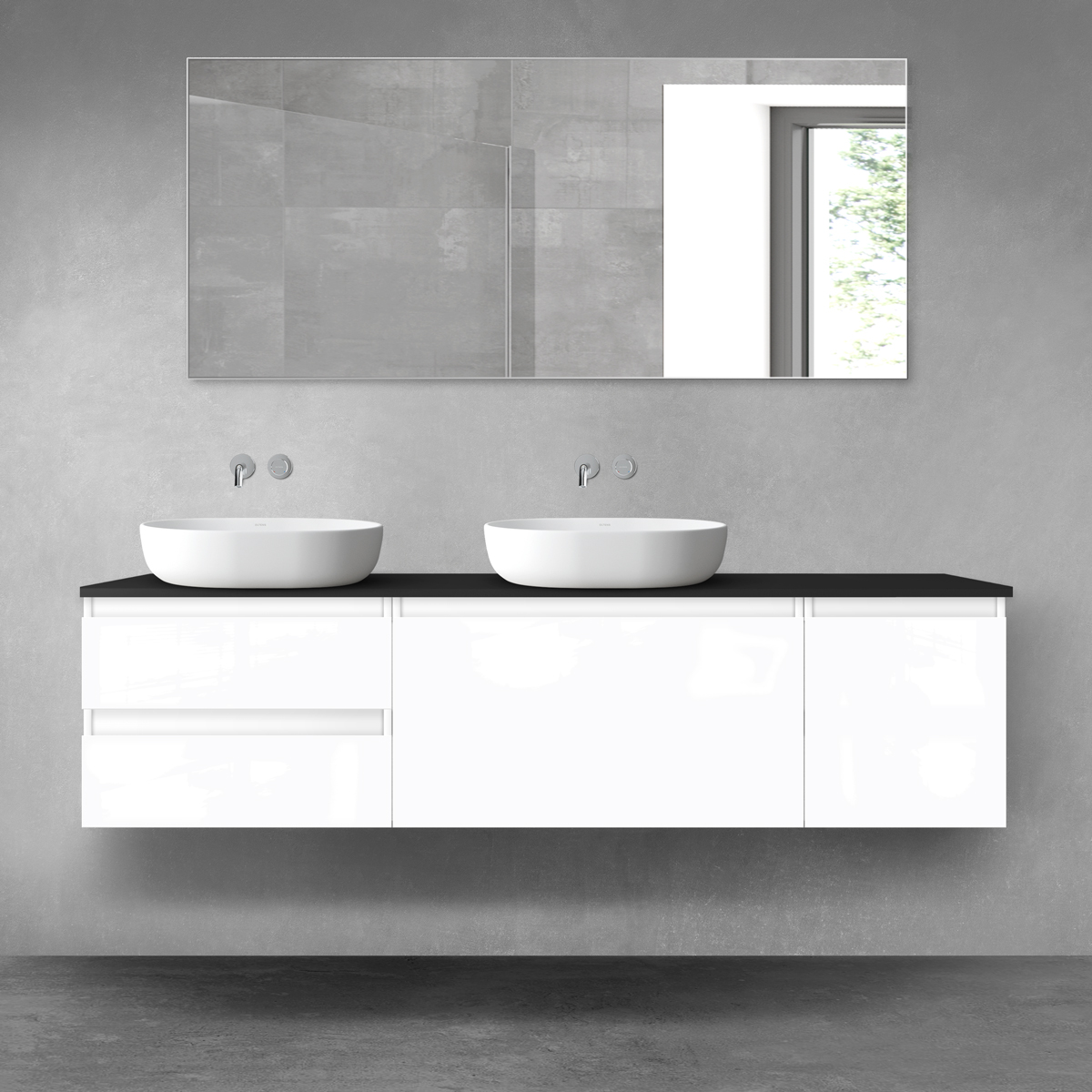 Oltens Vernal zestaw mebli łazienkowych 180 cm z blatem biały połysk/czarny mat 68546000 - Wysyłka w 24h