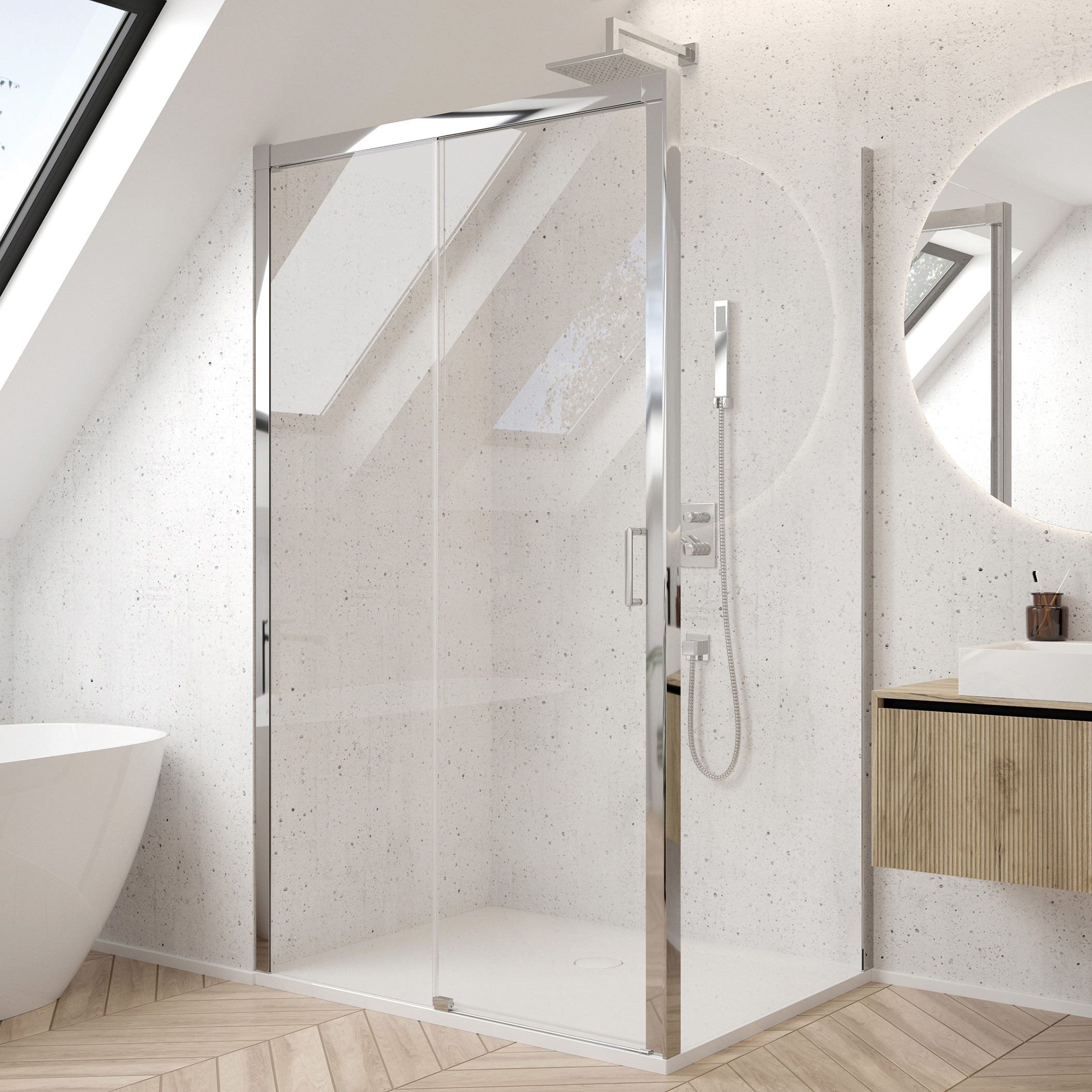 Sanplast Exa Line ścianka prysznicowa SS3/Exa Line-70 cm stała srebrny błyszczący/szkło przezroczyste 600-540-2010-38-401
