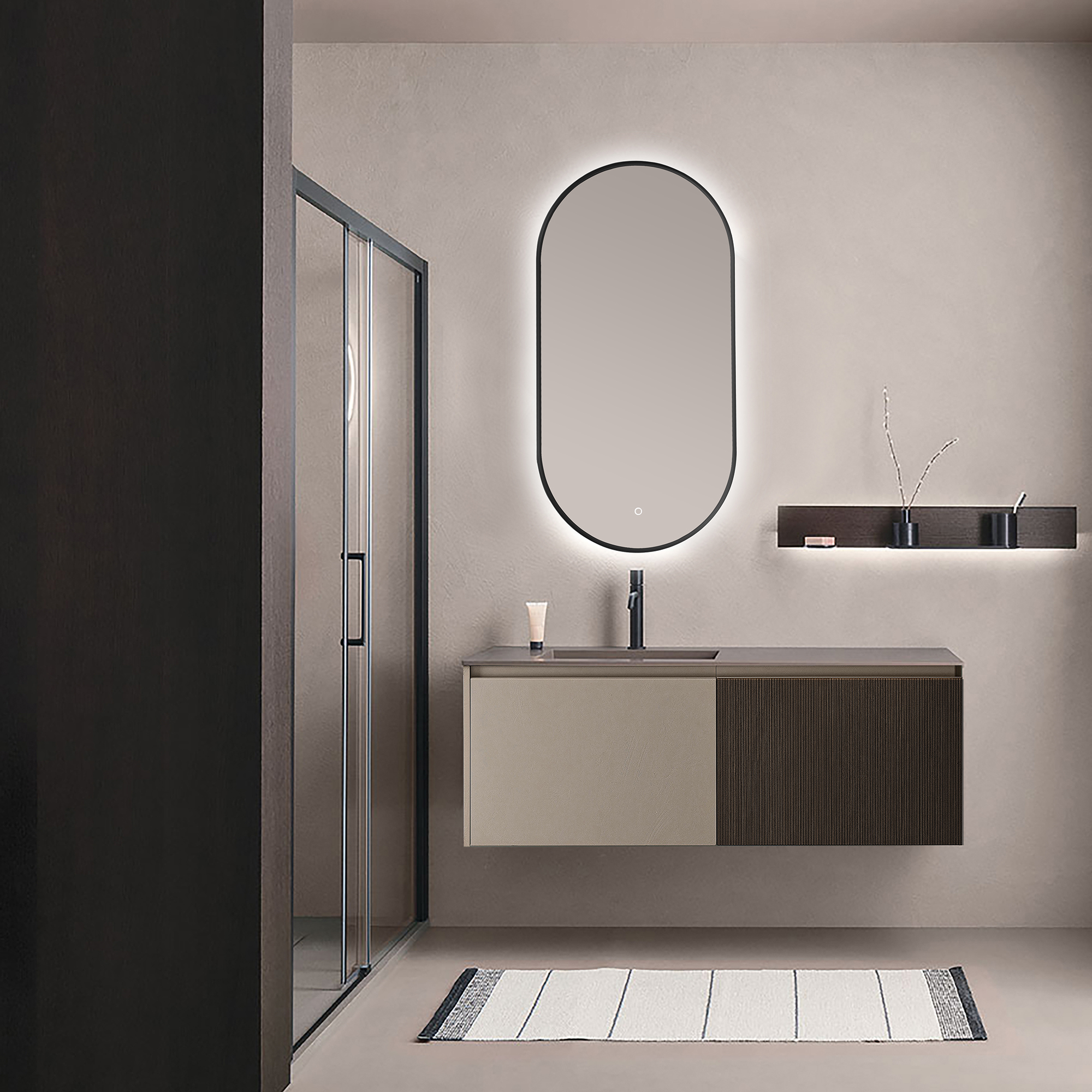 Ars Longa Ambiente lustro 50x100 cm owalne z oświetleniem czarne LED-AMBIENTE50100-C