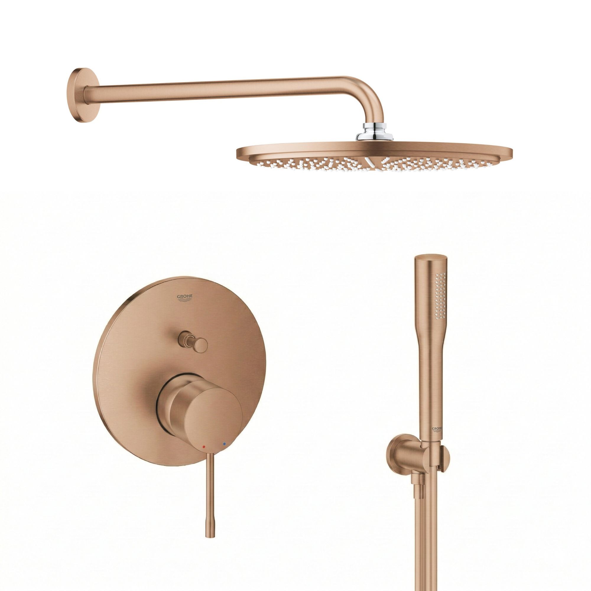 Grohe Essence zestaw prysznicowy podtynkowy z deszczownicą Warm Sunset (24058DL1, 26066DL0, 28388DA1, 26658DL0, 27400DL0)