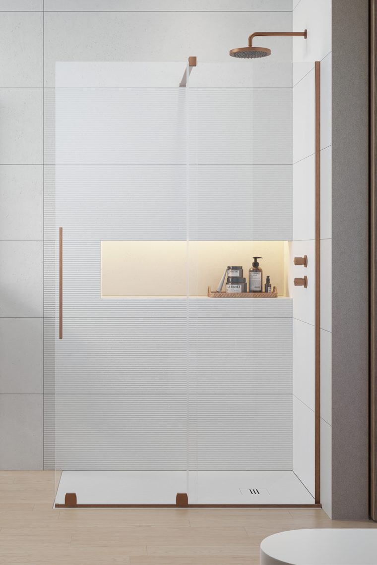 Radaway Furo Brushed Copper Walk-In drzwi prysznicowe 73,8 cm rozsuwane miedź szczotkowana/szkło przezroczyste 10106738-93-01R