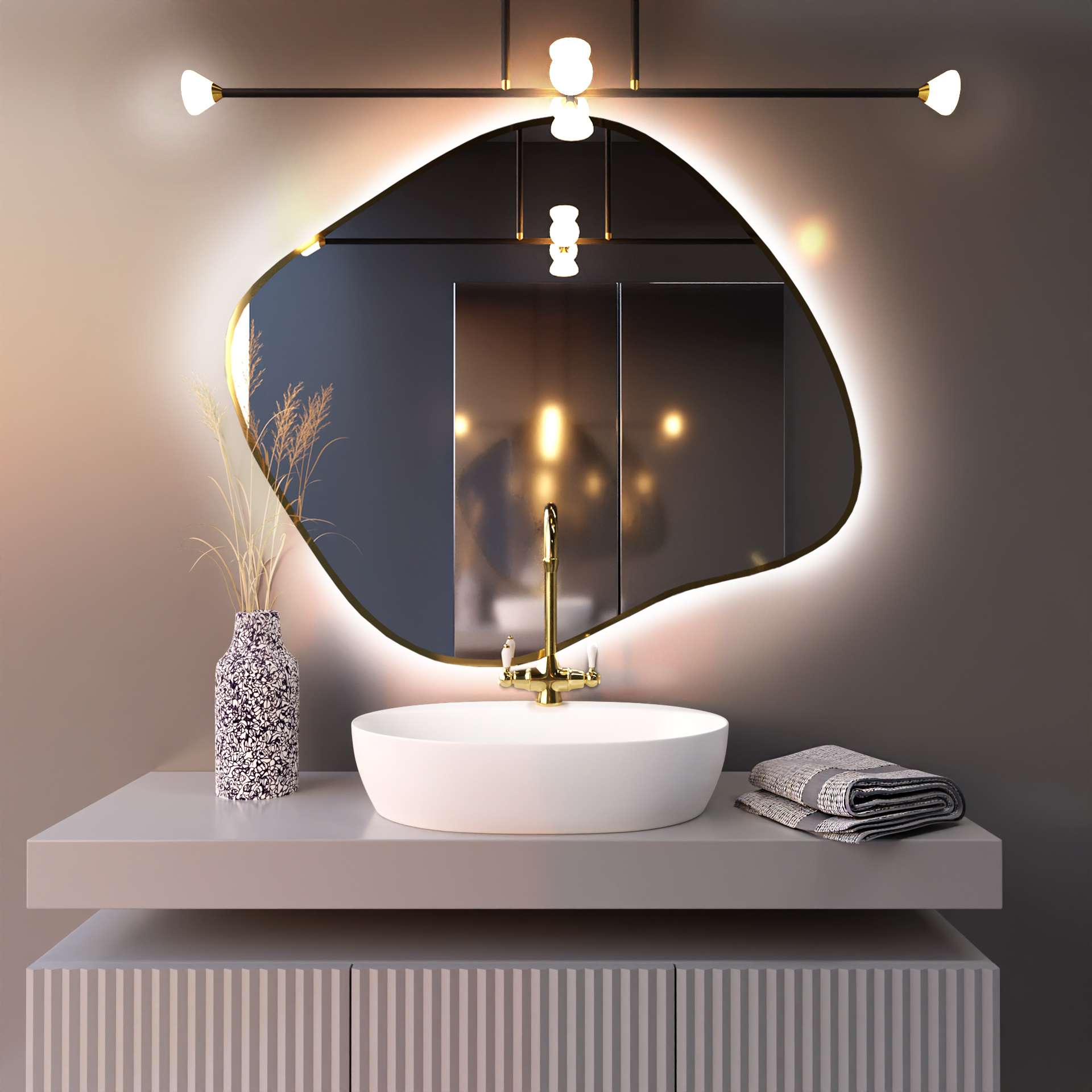 Baltica Design Tiny Borderbright Stain III lustro 80x70 cm z oświetleniem LED złote barwa neutralna