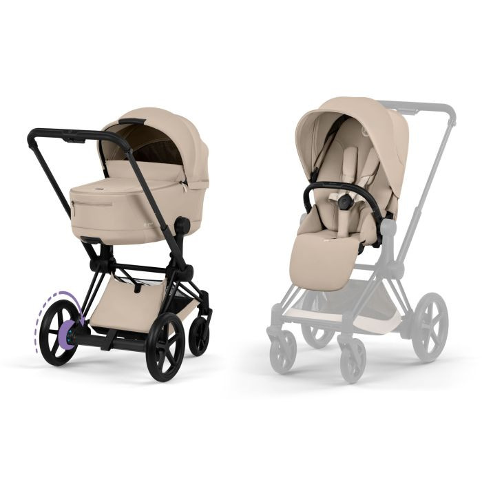 Cybex e-Priam 5.0 Comfort - elektryczny wózek głęboko-spacerowy 2w1-Matt Black & Cozy Beige