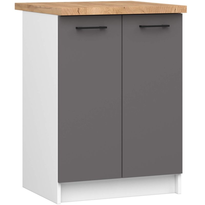 Szafka kuchenna Akord S60 z blatem system Oliwia Biała 60 cm 2 drzwi kolor Grafit Szary mat 2 półki 60x46x85 cm 1 szt.