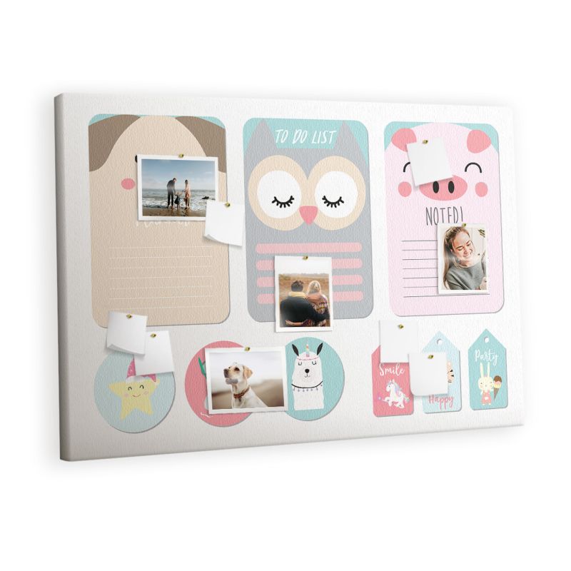 Organizer Ścienny Tablica Korkowa Na Płótnie Tulup 120x80 cm Szczęśliwe zwierzątka Pinezki kolorowe 1 kpl