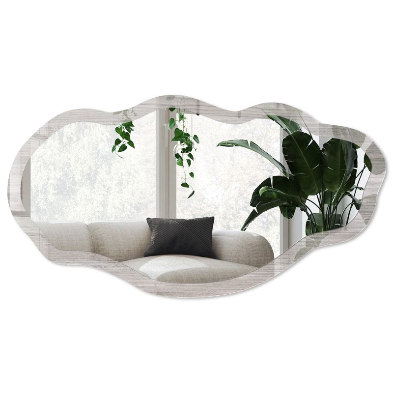 Lustro nieregularne w ramie Wallfluent 52x97 cm Szare drewno Do przedpokoju / do holu / do korytarza Styl boho 1 szt.