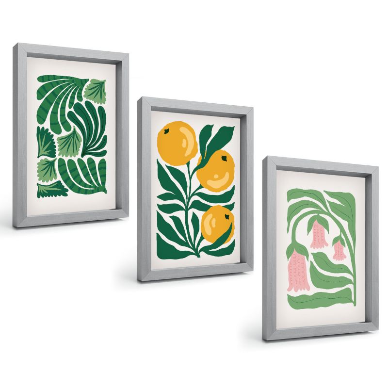 Zestaw Obrazów 3 Częściowy ArtPrintCave Srebrne Ramki 20x30 cm Dekoracja do Sypialni Minimalistyczne wzory roślinne 1 kpl.