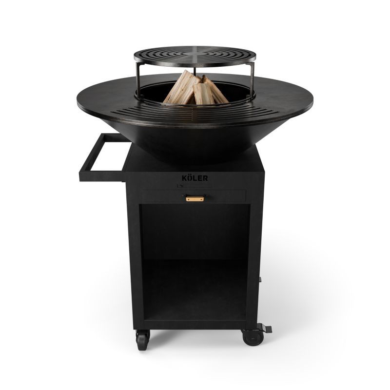 Palenisko ogrodowe Koler Herd X3 Black Duża Plancha 98 cm Ruszt Stalowy 50cm 4 Mobilne Kółka Uchwyt Półka na Drewno 1 szt