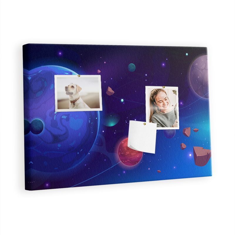 Tablica Korkowa Tulup 60x40 cm Planety galaktyka Obraz dekoracyjny ścienny Pinezki kolorowe 1 kpl