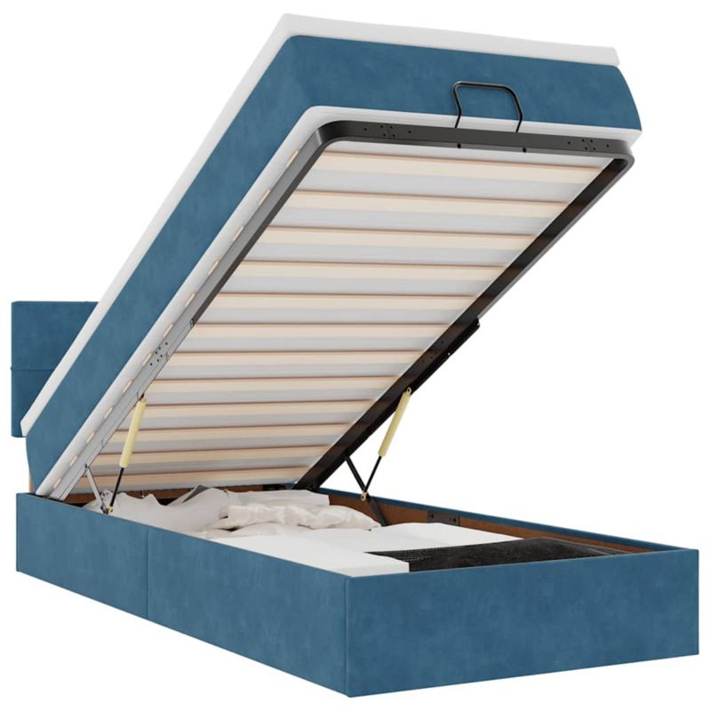 Łóżko otomana WaszeMeble z materacem 100x200 cm Ciemnoniebieski aksamit z LED ze schowkiem WM-3312606 1 szt.