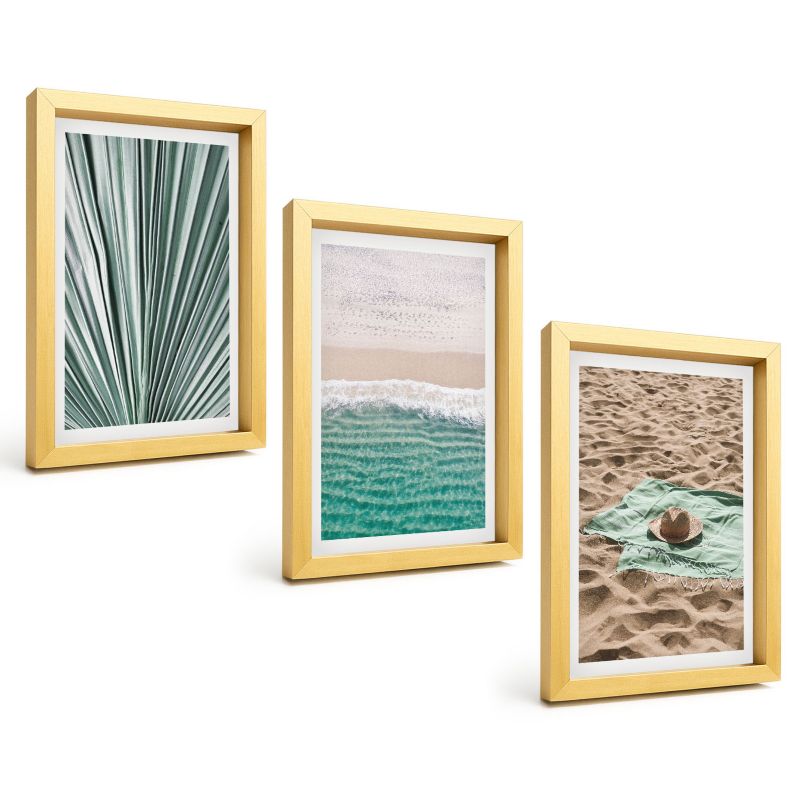 Galeria 3 Obrazów w Złotej Ramie ArtPrintCave 20x30 cm Komplet ścienny Wakacyjne widoki plaża morze 1 kpl.