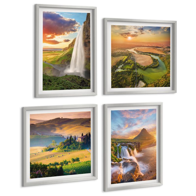 Czteroczęściowy Zestaw Obrazów ArtPrintCave (2x50x50+2x40x60cm) Srebrna rama Włoskie widoki zachód słońca 1 kpl.