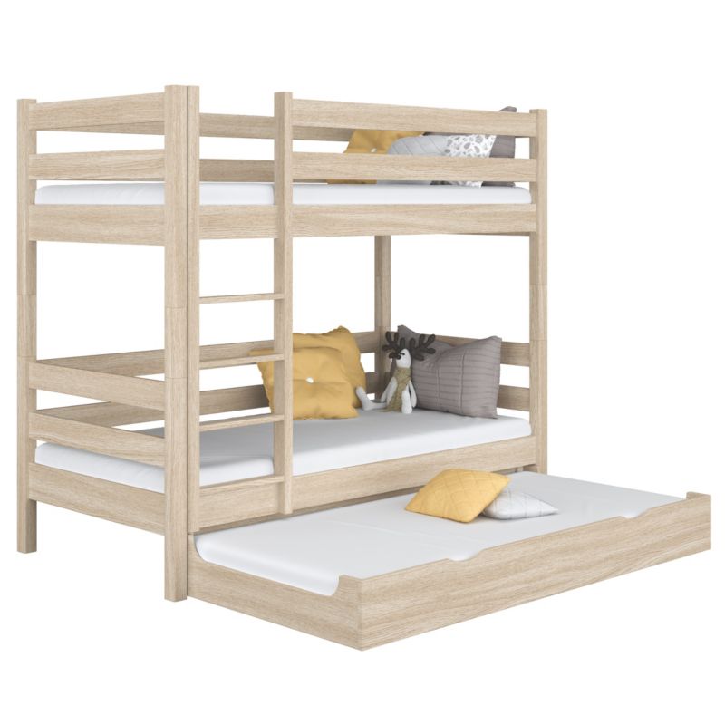 Dębowe łóżko N-WOOD piętrowe z szufladą na materac N01 dąb bielony 90x180 1szt.