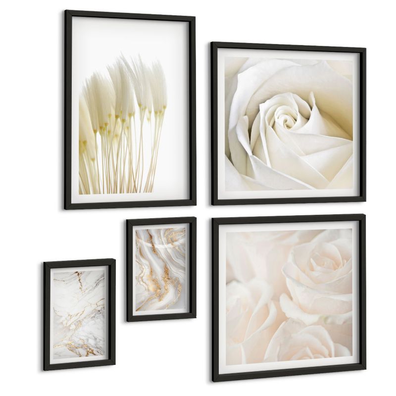 Zestaw Obrazów 5 Częściowy ArtPrintCave (2x50x50+2x20x30+40x60cm) Czarna rama Eleganckie wzory marmurowe 1 kpl.
