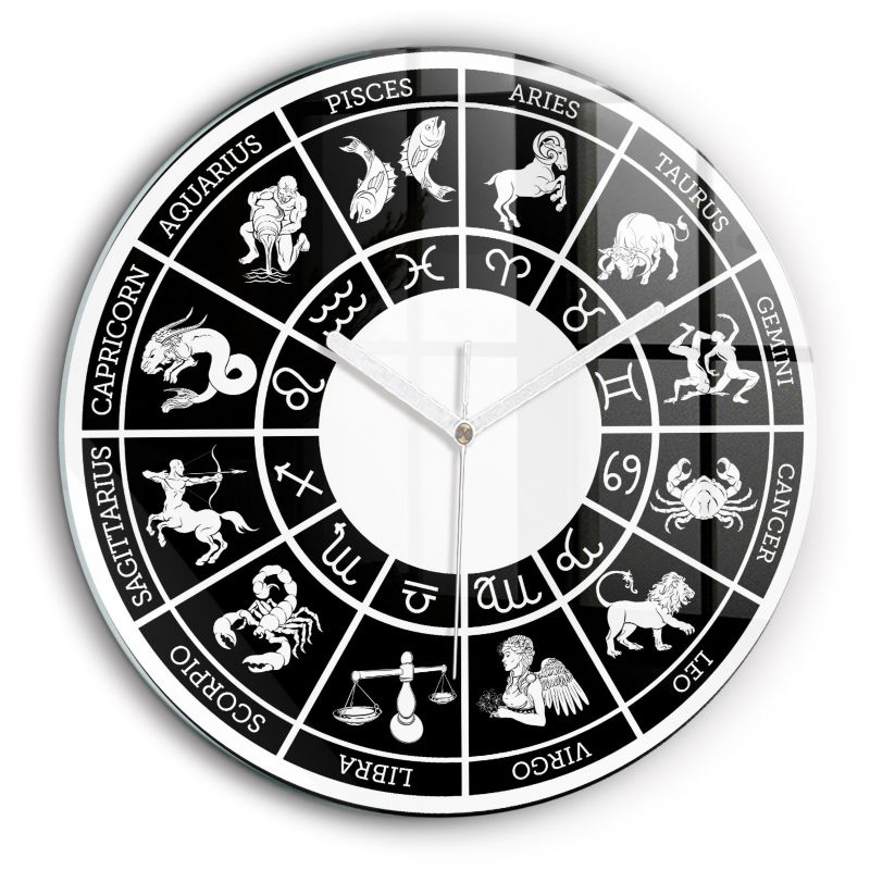 Zegar szklany białe wskazówki Wallfluent fi60 cm Zodiakalny 1 szt.