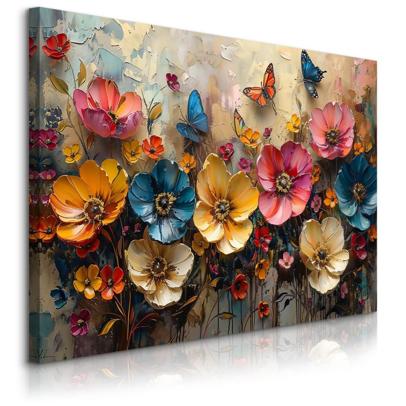 Obraz Muralo Polne Kwiaty Motyle Abstrakcja 3D 3D 90x60 cm 1 szt.