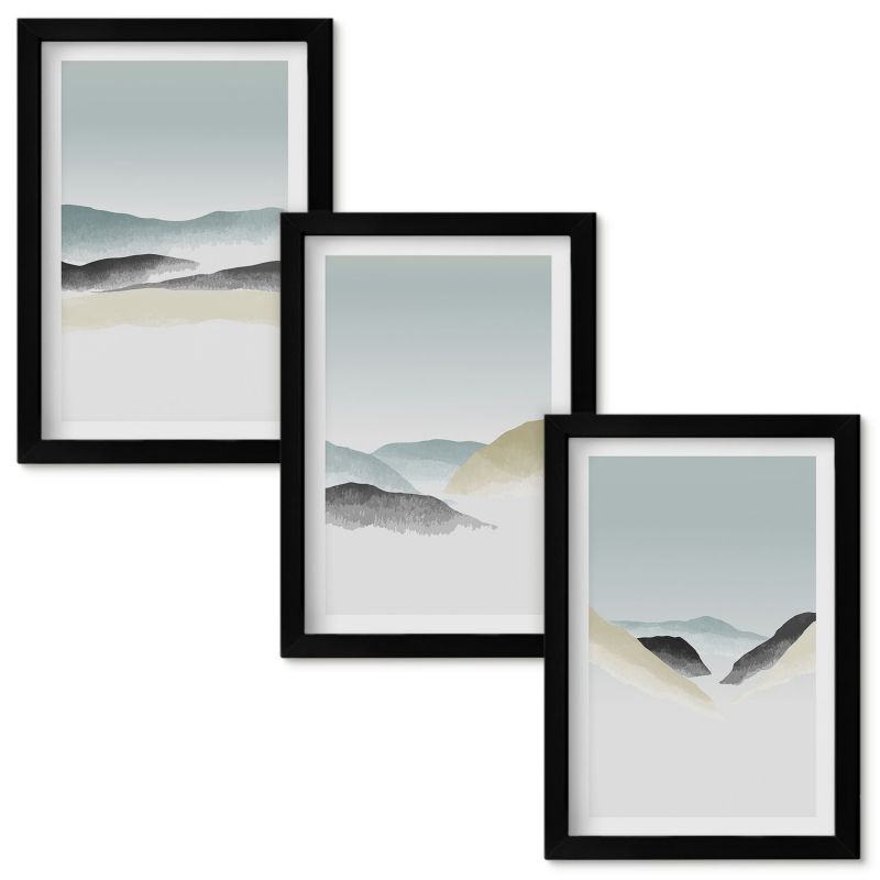 Zestaw obrazów Wallfluent Minimalistyczne góry pastelowe Czarna rama 20x30cm 3 szt.