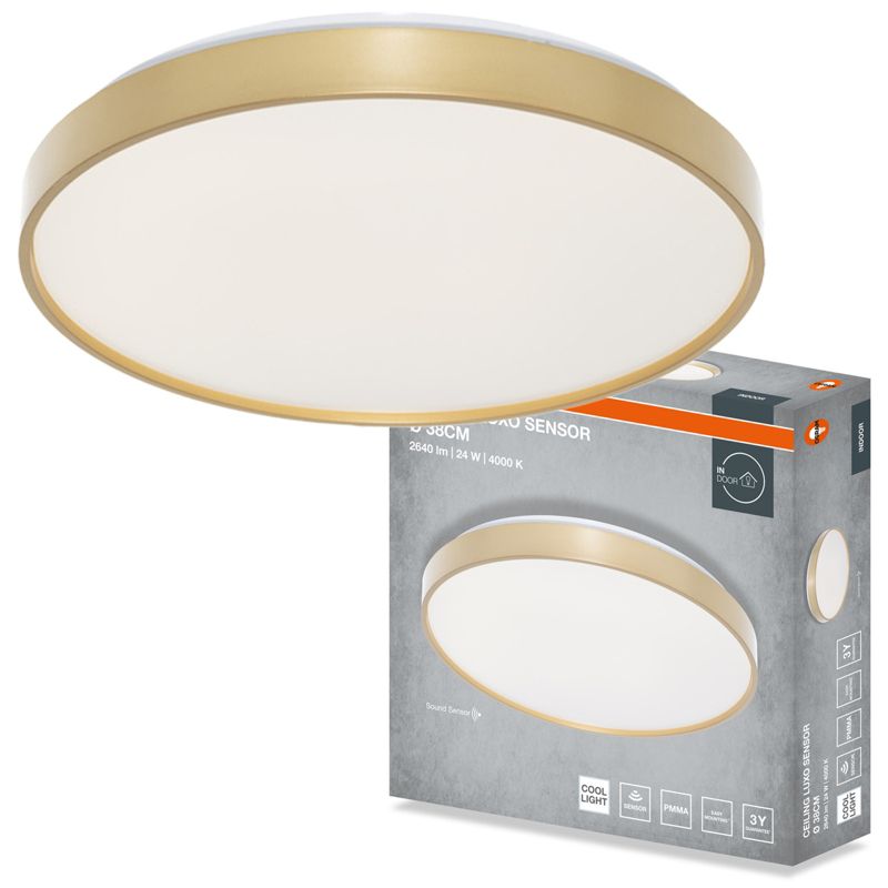 Plafon Osram Luxo Lampa Sufitowa Plafon LED 24W 1320lm 4000K 120st Czujnik Światła Głosu Okrągły Złoty 1 szt.
