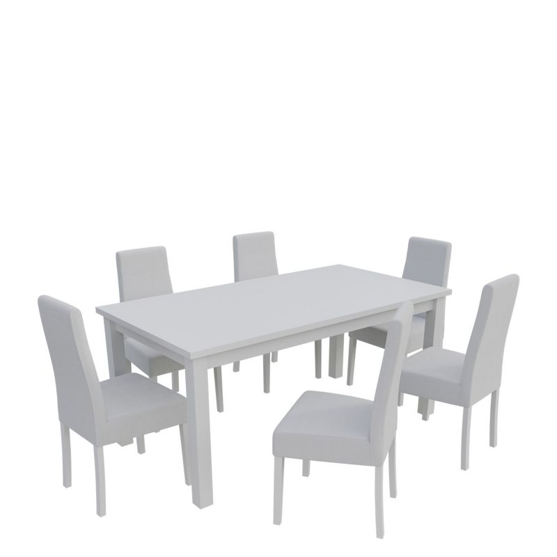 Zestaw RO20 MIRJAN 24 Stół rozkładany S18-L 80x160/200 + 6 krzeseł K63A biały + biała ekoskóra 1 kpl.
