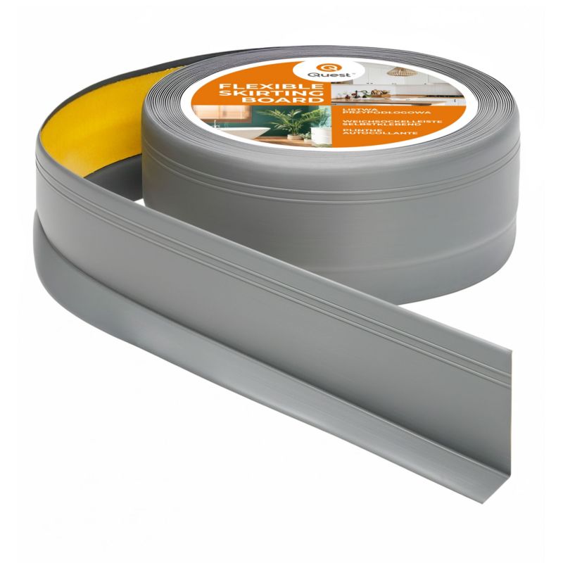 Listwa przypodłogowa samoprzylepna PCV 50x 20 mm QUEST, elastyczna listwa DEKOR cokołowa - 15 m, szary