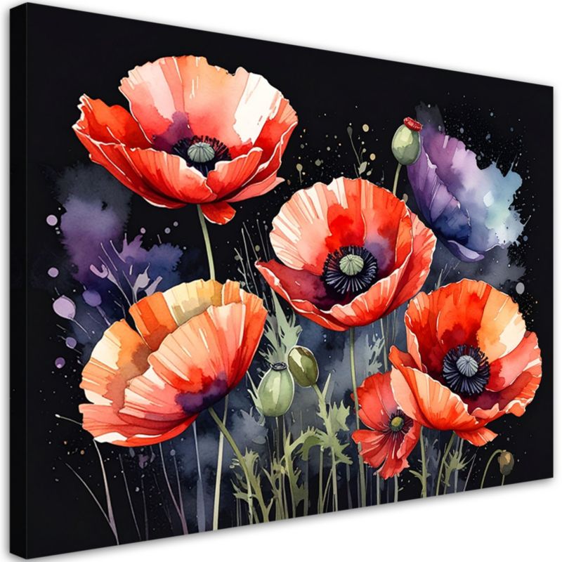 Obraz na płótnie Feeby Czerwone maki kwiaty, poziomy, aranżacja do biura, wzór 62337, 60x40 cm, 1 szt.