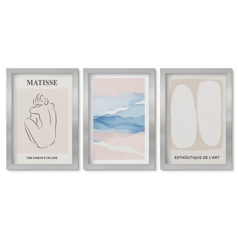 Zestaw 3 obrazów pionowych Tulup 20x30 cm Abstrakcyjne formy Matisse Obrazy nad biurko zestaw srebrna rama 1 kpl