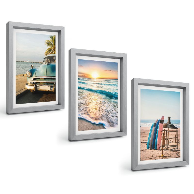 Zestaw Obrazów 3 Częściowy ArtPrintCave Srebrne Ramki 20x30 cm Dekoracja do Sypialni Wakacje Miami zachód słońca 1 kpl.
