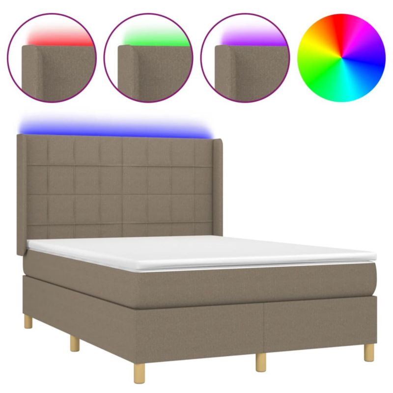 Łóżko z materacem WaszeMeble 140x200 cm Taupe tkanina z LED WM-3138881 1 szt.