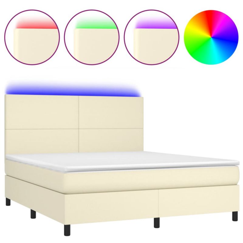 Łóżko z materacem WaszeMeble 180x200 cm Kremowy ekoskóra z LED WM-3135839 1 szt.