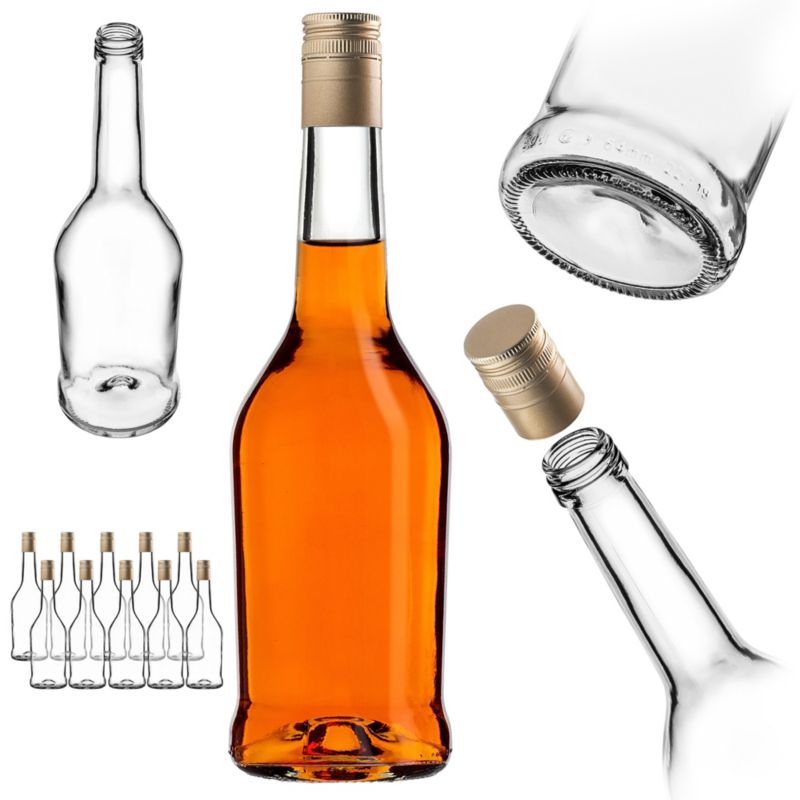 Butelka KADAX szklana 500 ml z długą złotą zakrętką 10 szt.