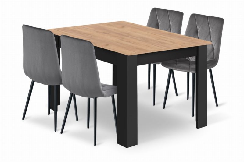 Zestaw Songmics stół 120x80cm Dąb Craft Czarny + 4 krzesła szare 1 kpl.